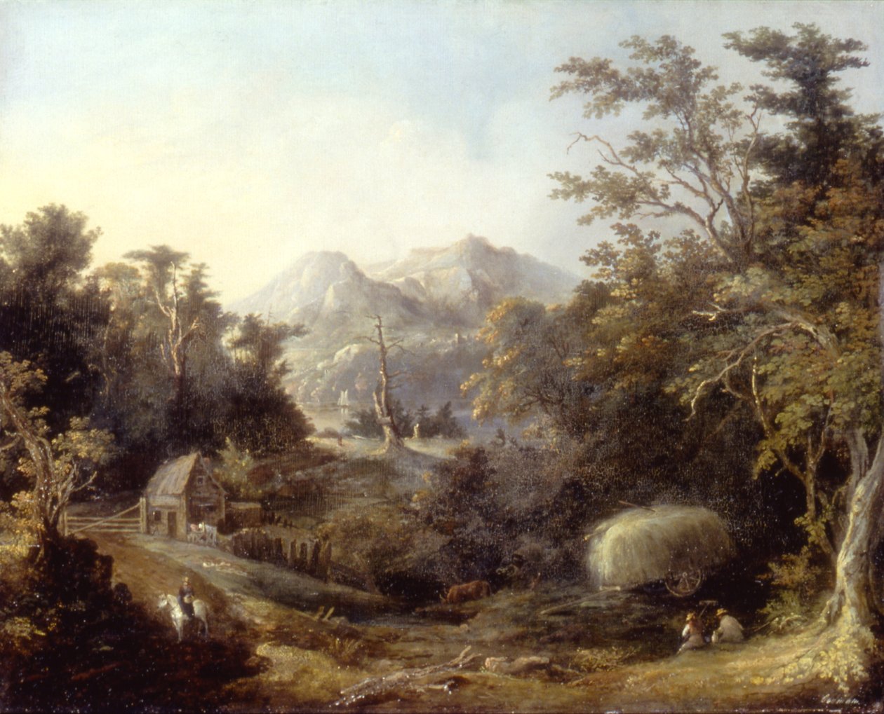 Landschap met boerderij en bergen door Charles Codman