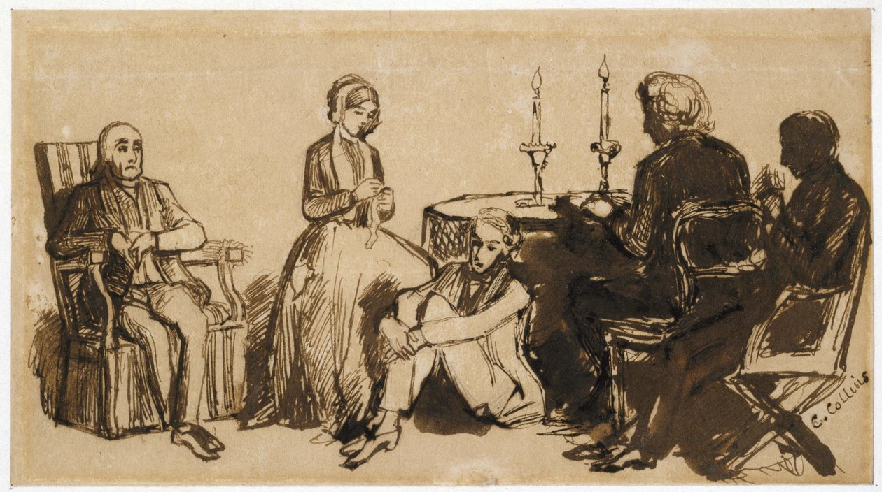 Een avond in het huis van de familie Combes, 1850-51 door Charles Collins
