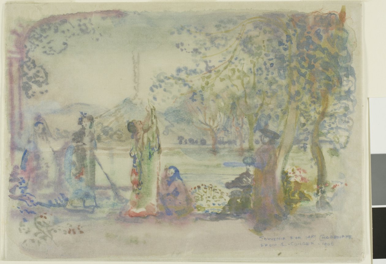 Scène op een meer in de ochtend door Charles Edward Conder