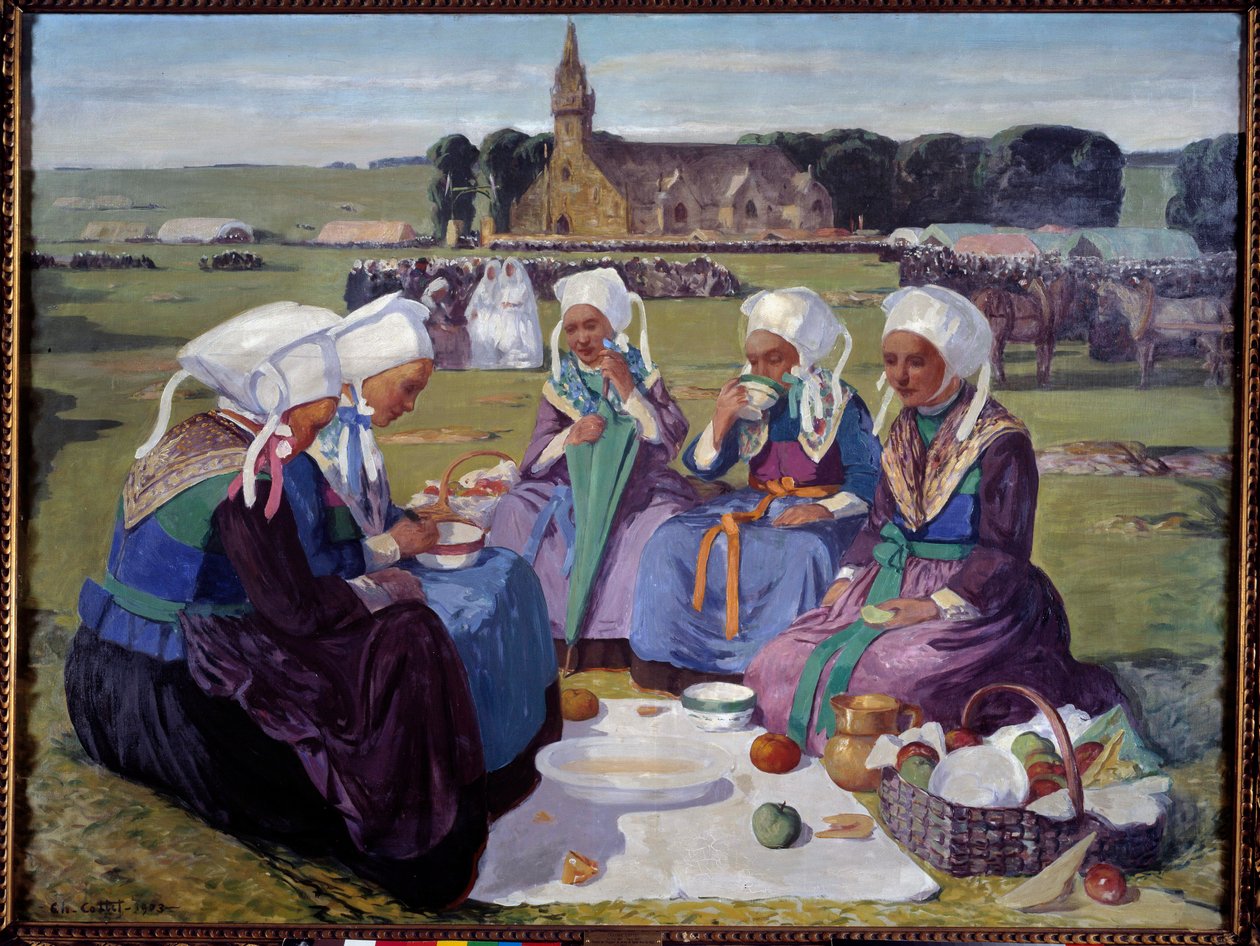 Vrouwen van Plougastel bij de Pardon van Sint Anne la Palud in 1903. Schilderij door Charles Cottet (1863-1924) door Charles Cottet