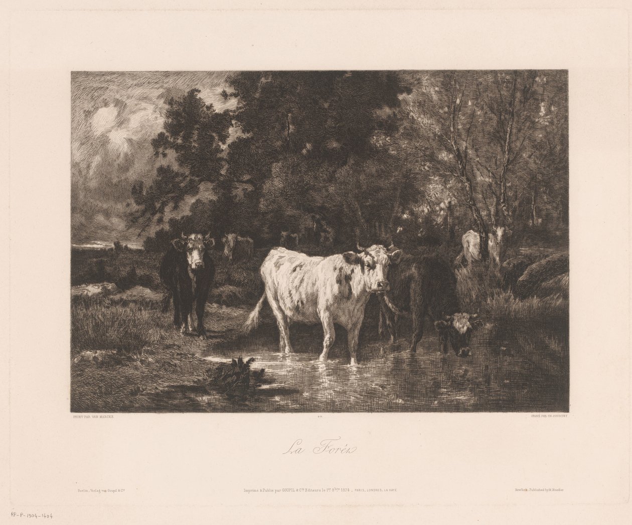 Landschap met koeien aan de rand van een bos door Charles Courtry