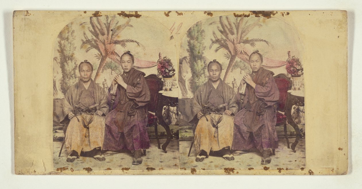 Twee leden van de eerste Japanse diplomatieke missie naar de Verenigde Staten:  Ongeïdentificeerd lid (L) en Tateishi Onojirō-Noriyuki, tolk-in-opleiding (R) door Charles DeForest Fredricks