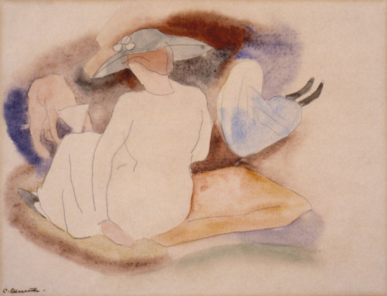 (Vrouw met hoed en 2 figuren) door Charles Demuth