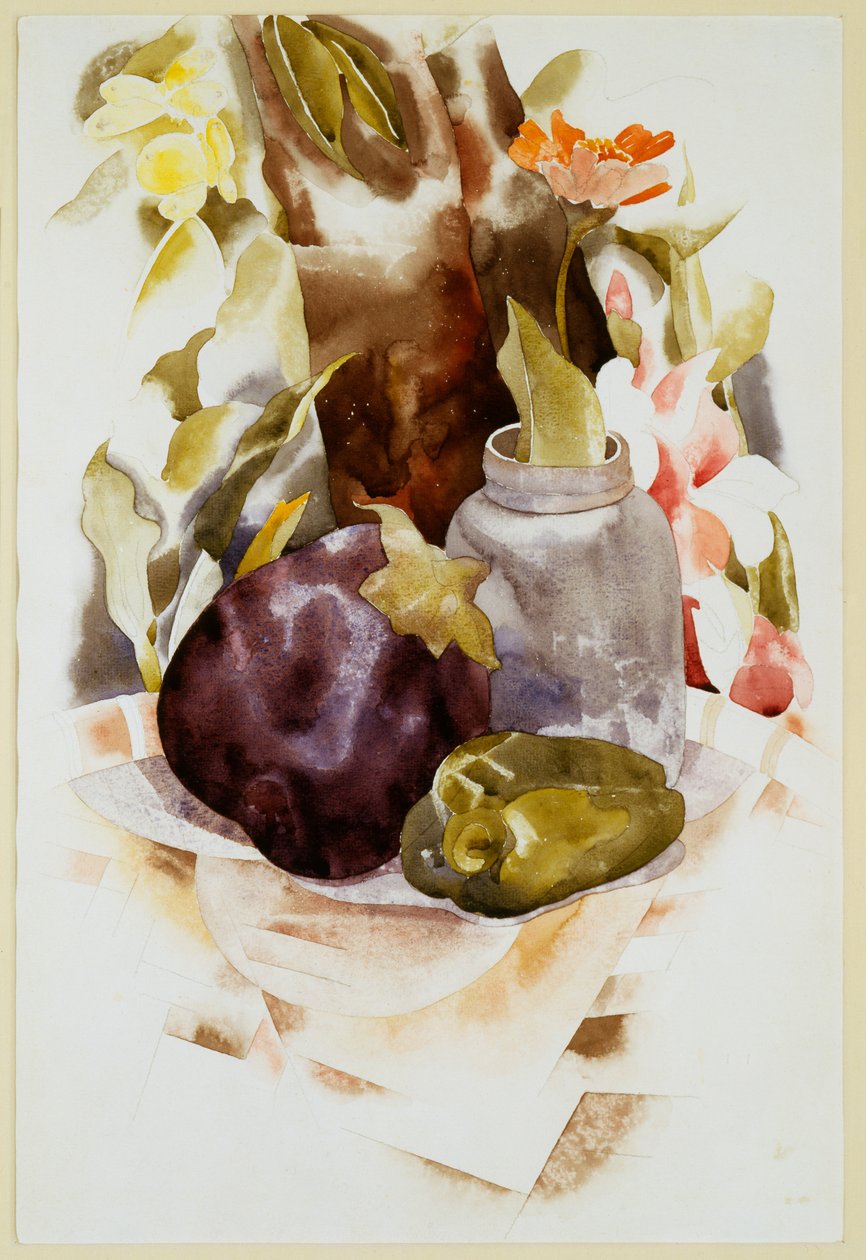 Aubergine en groene peper door Charles Demuth