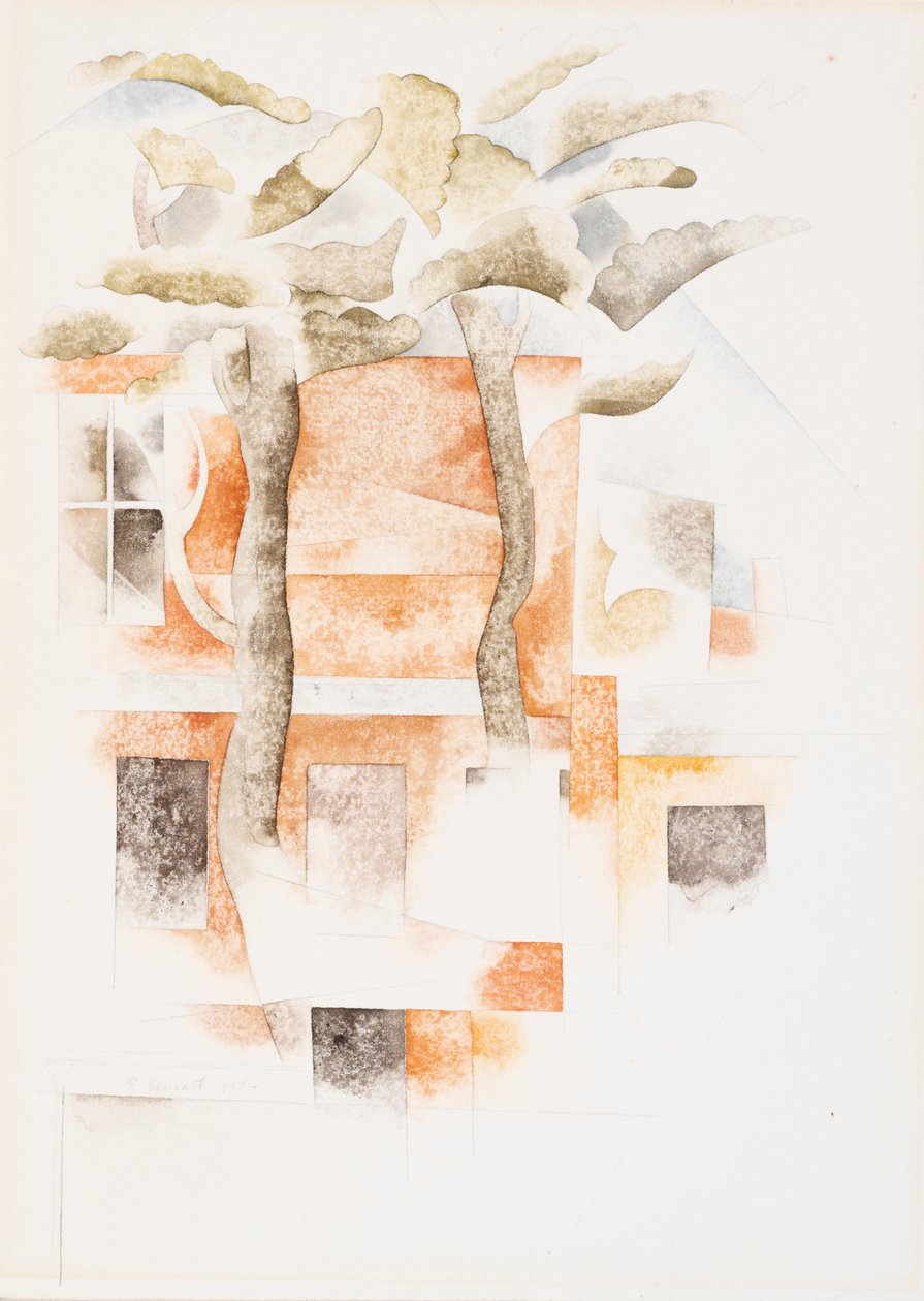 Huizen Gezien Door Bomen, 1918 door Charles Demuth