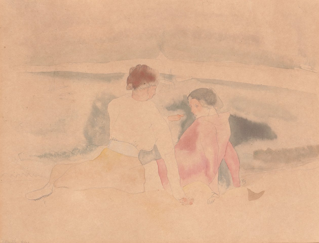 Zonder titel (Twee vrouwen en boten) door Charles Demuth