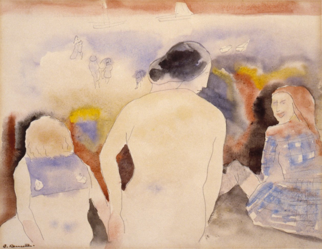 Zonder titel (Vrouw met zwart haar en twee kinderen) door Charles Demuth