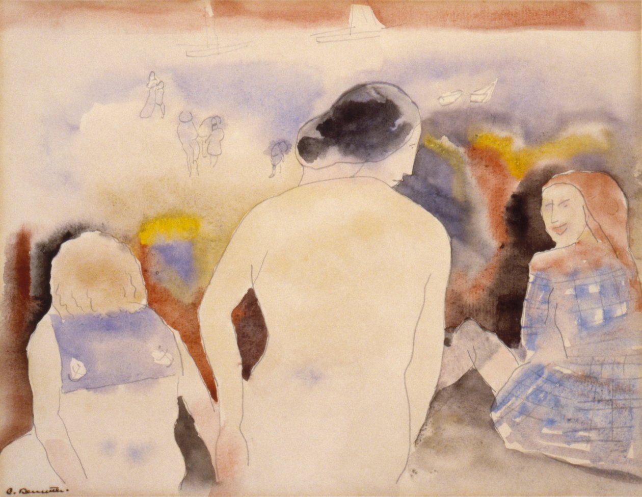 Ongenoemde vrouw met zwart haar en twee kinderen door Charles Demuth