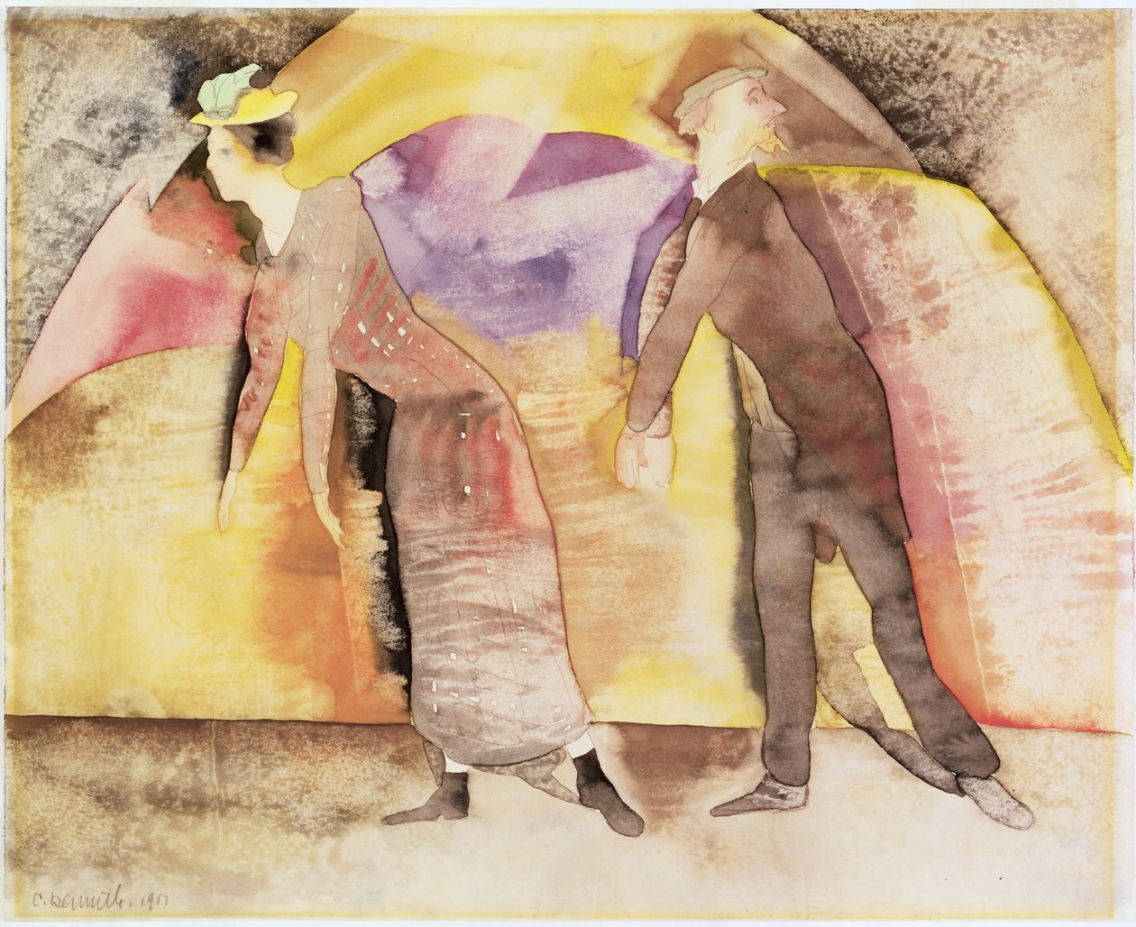 Vaudeville - Vrouw en man op het podium, 1917 door Charles Demuth