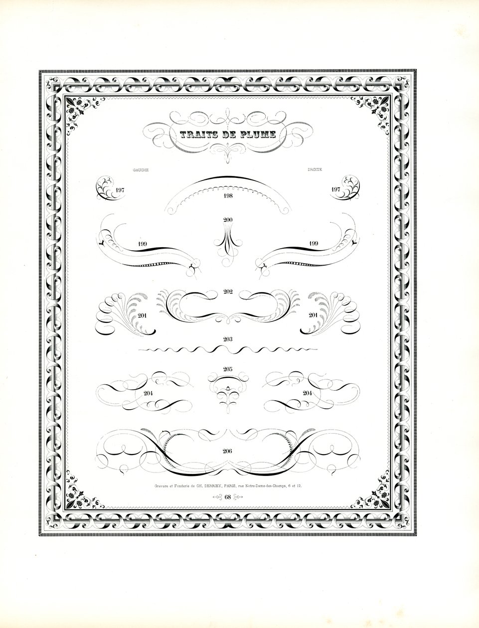 Kalligrafische pennenvlaaien met kettingpatroonrand (print) door Charles Derriey