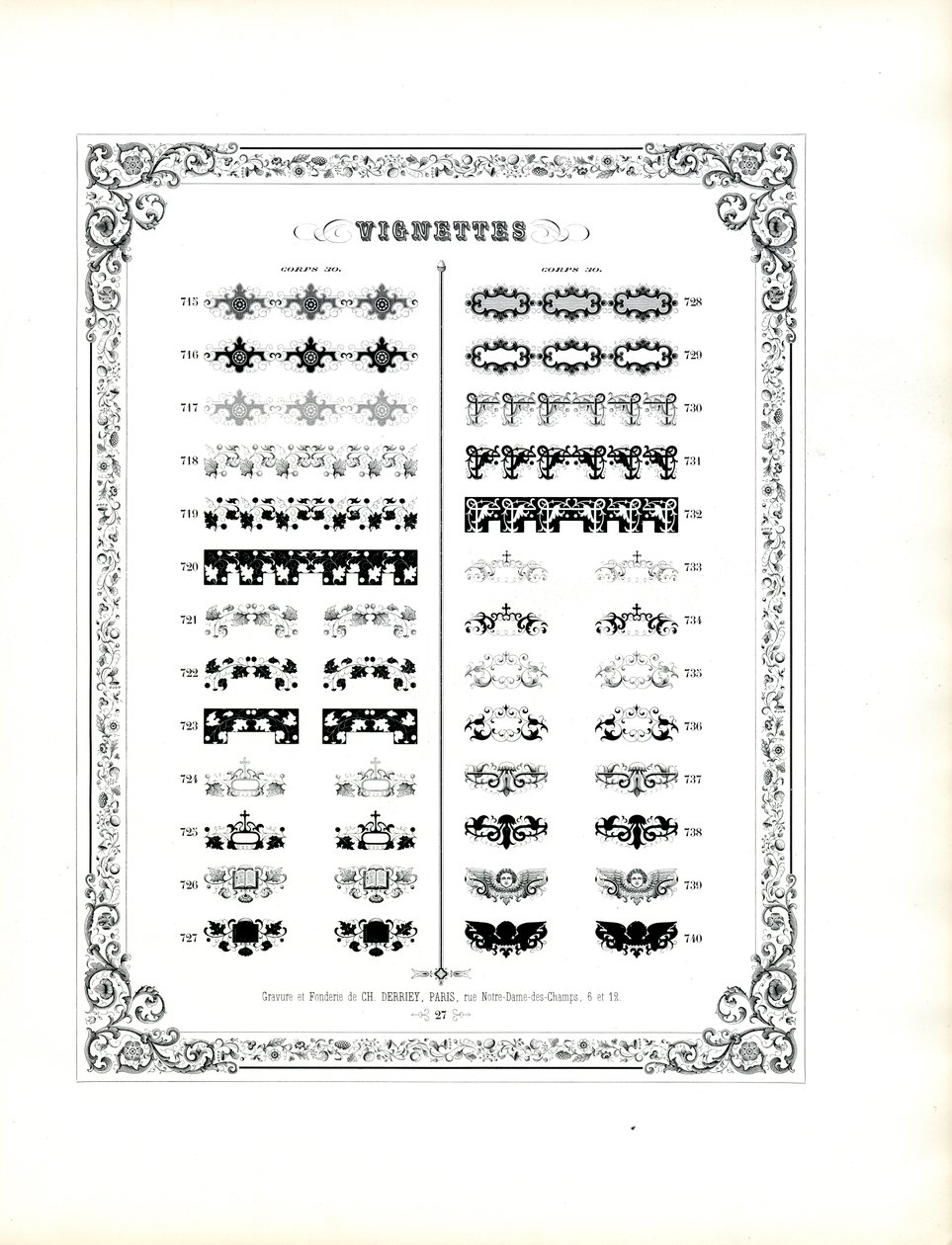 Collectie decoratieve vignetten en sierelementen (print) door Charles Derriey