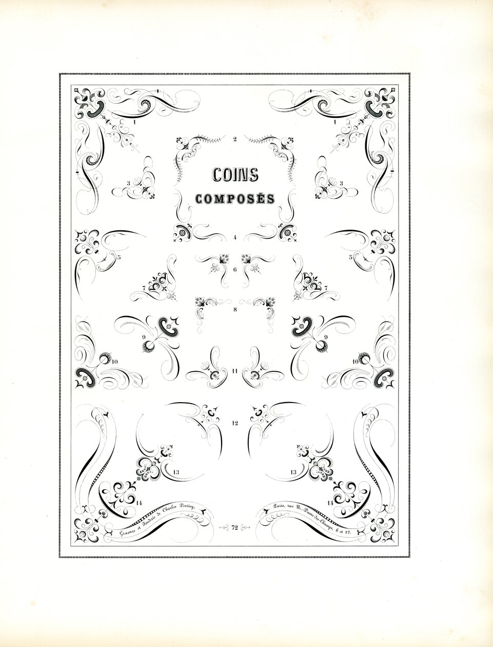 Complexe hoekornamenten voor inlijsten (print) door Charles Derriey