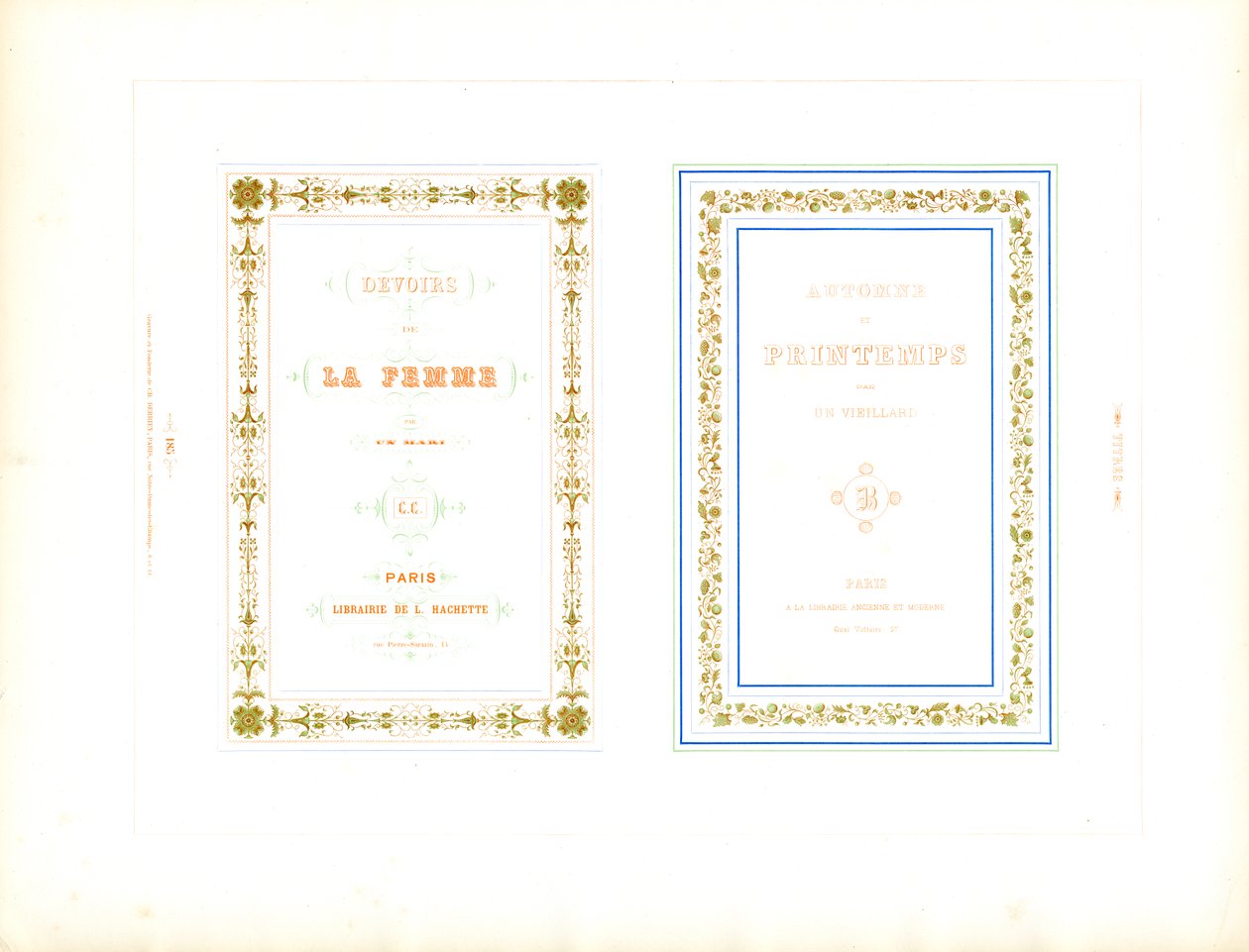 Decoratieve boektitelomlijstingen voor Franse literatuur (print) door Charles Derriey
