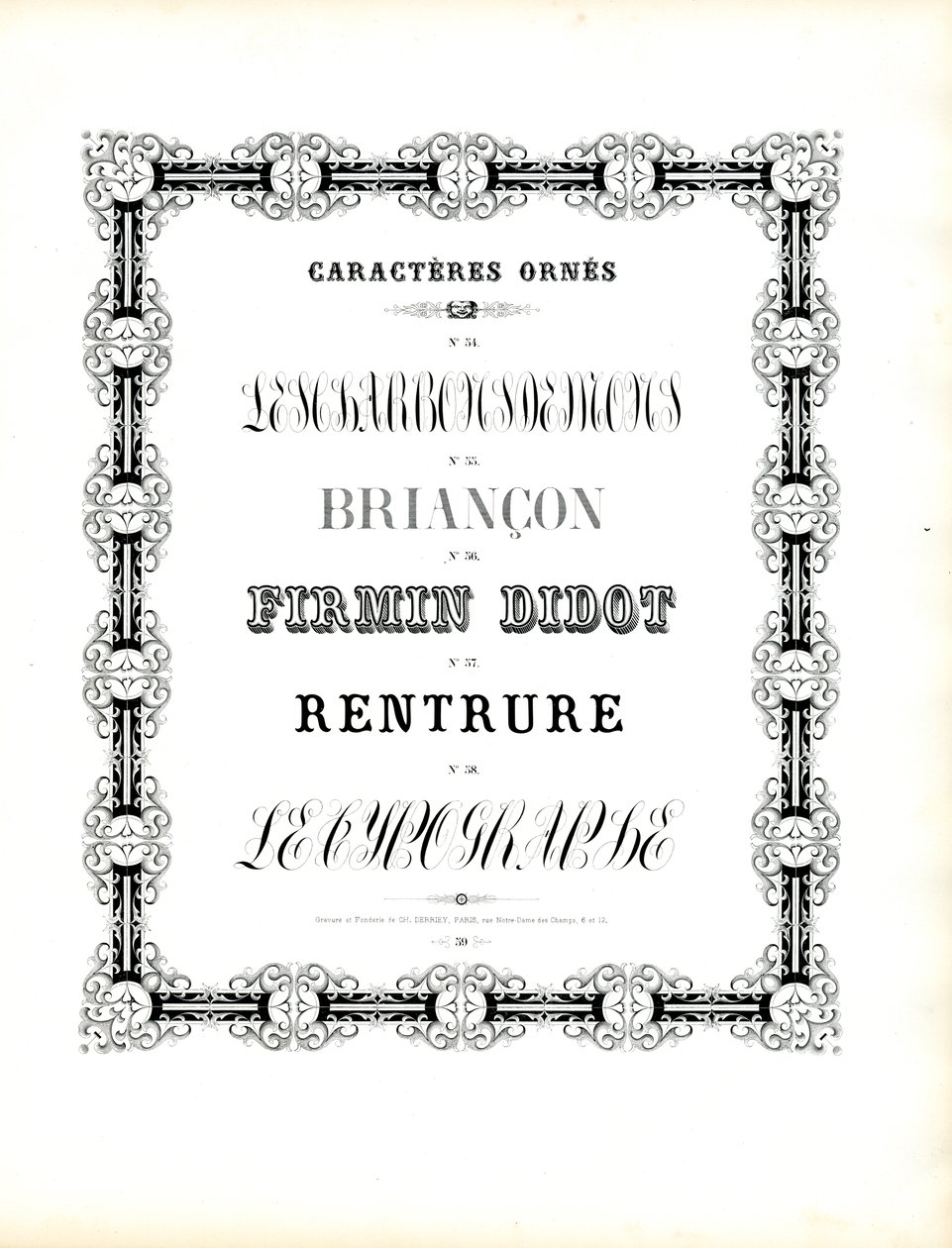Decoratieve lettertypes met modulaire ornamentlijst (print) door Charles Derriey