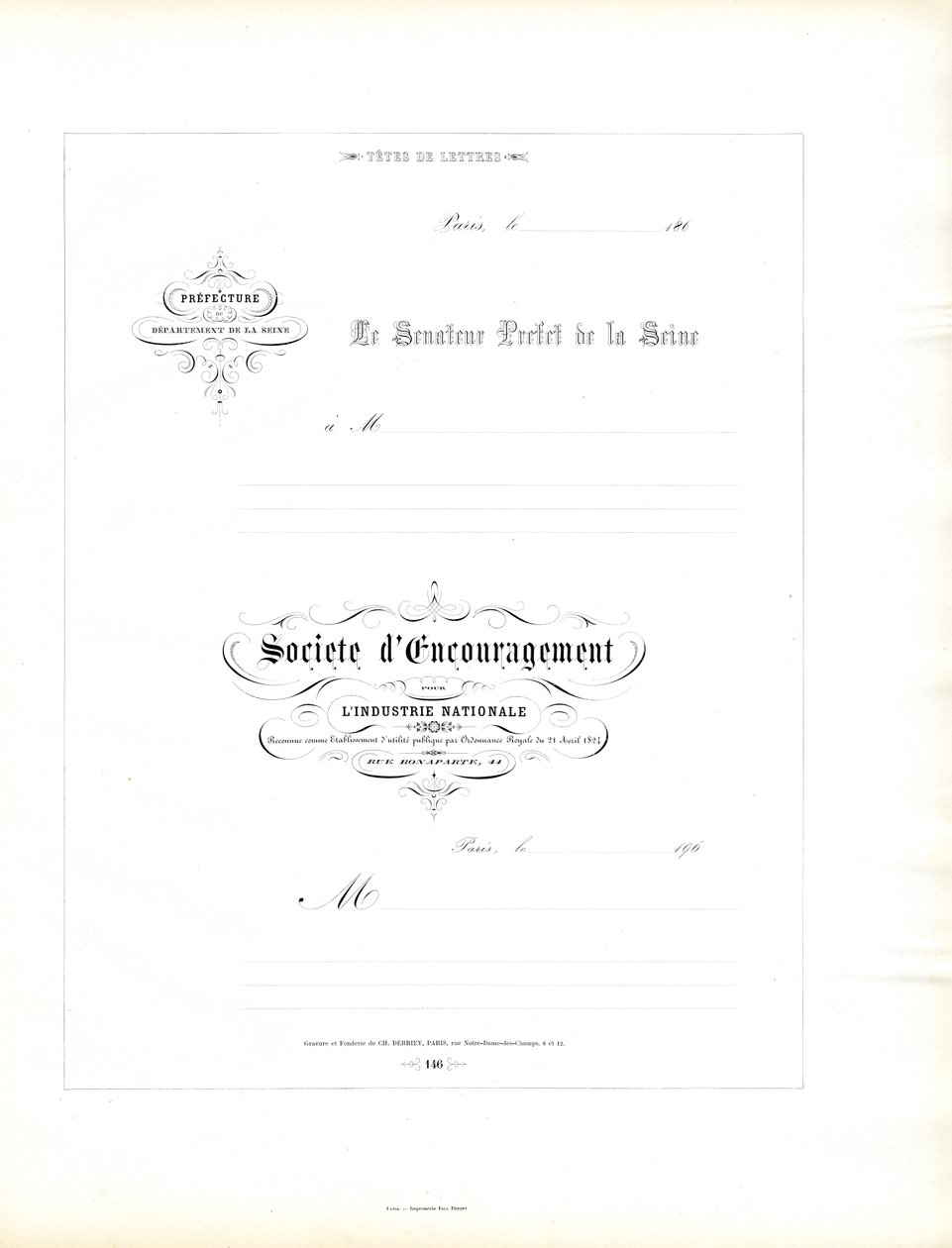 Elegant briefhoofd voor officiële correspondentie (afdrukken) door Charles Derriey