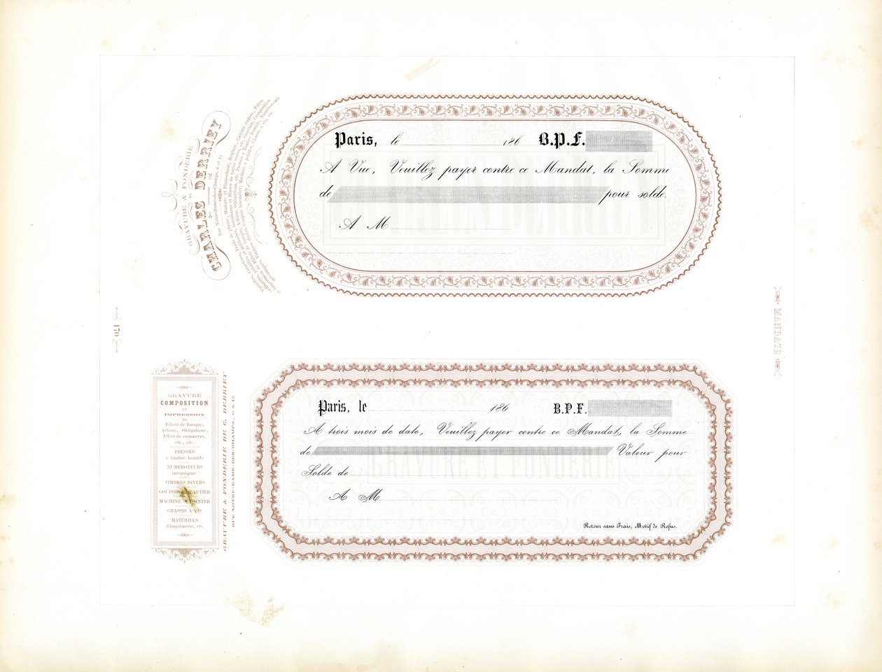 Voorbeelden van betalingsopdrachten (afdrukken) door Charles Derriey