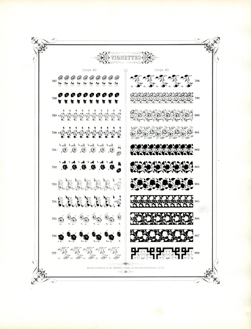 Florale en geometrische ornamenten voor boekdruk (print) door Charles Derriey