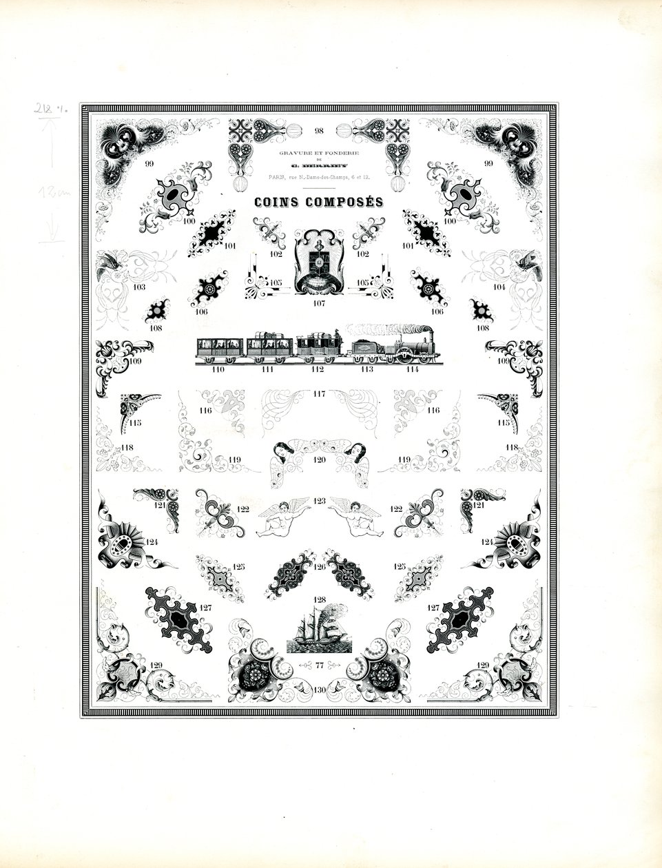 Geïllustreerde Frame Hoeken met Figuratieve Motieven (print) door Charles Derriey