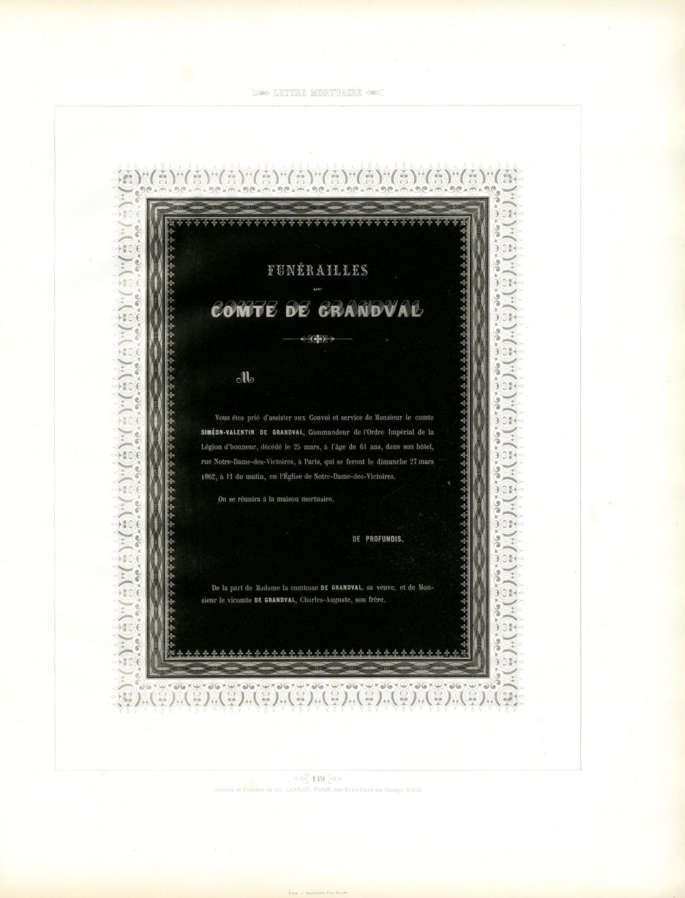 Rouwkaart met ornamentele lijst (print) door Charles Derriey