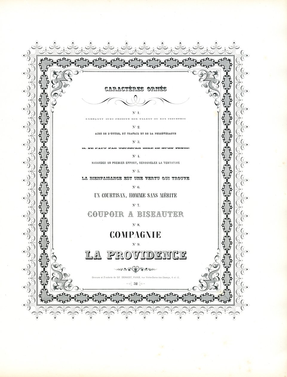 Sierletters met decoratief kader (print) door Charles Derriey