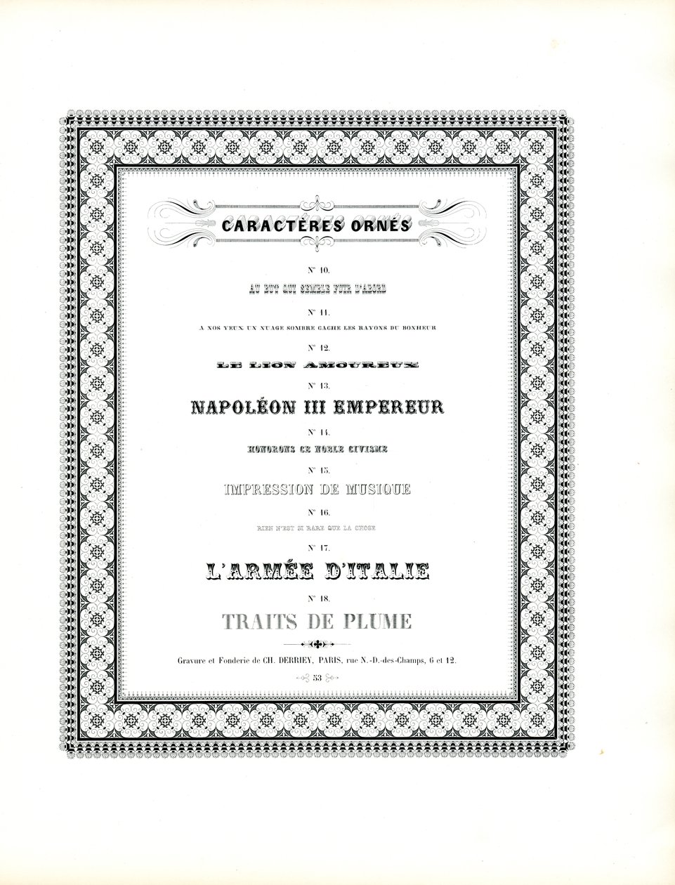 Sierletters met decoratieve kaderrand (print) door Charles Derriey