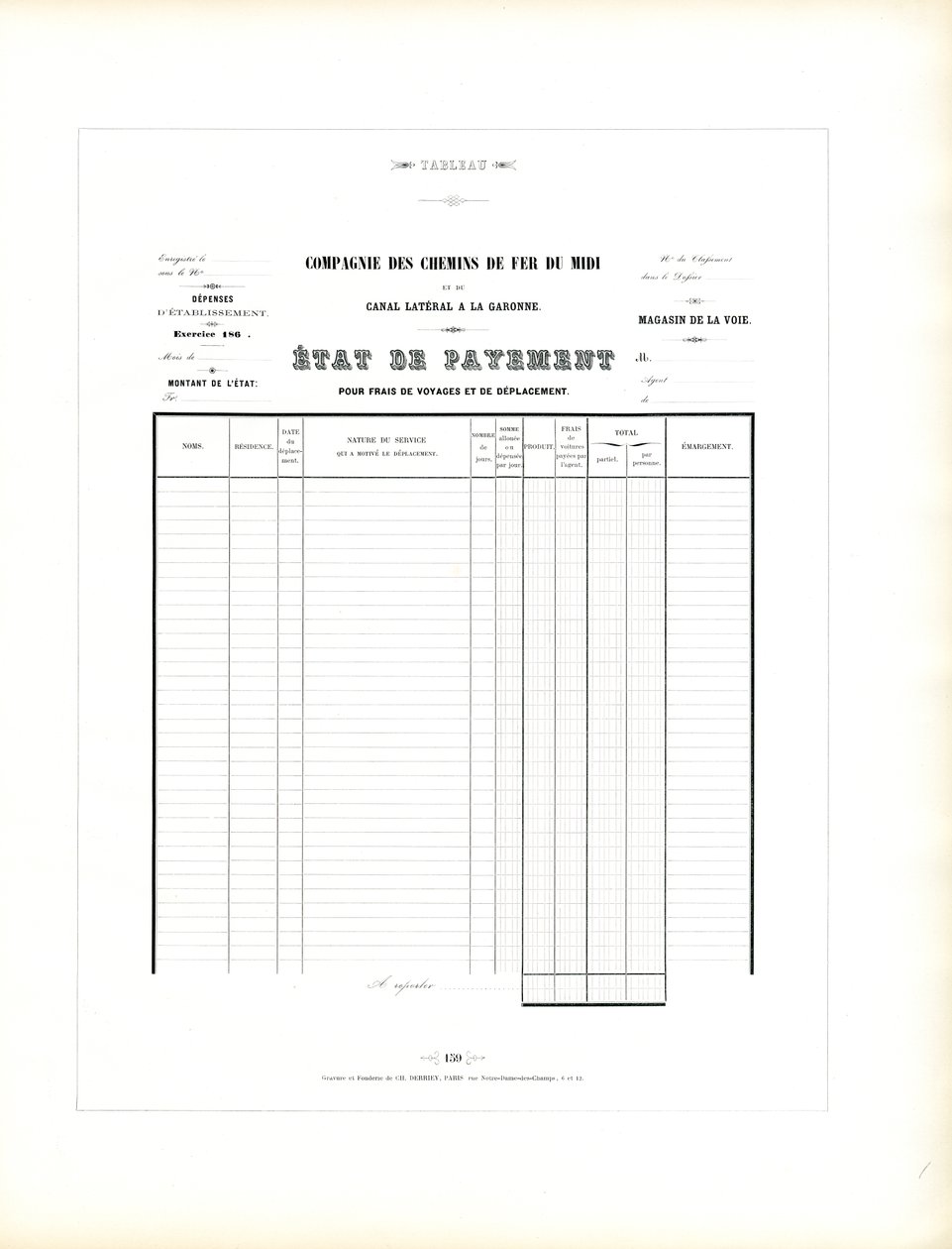 Spoorwegmaatschappij Formulier voor reiskostenboekhouding (afdrukken) door Charles Derriey