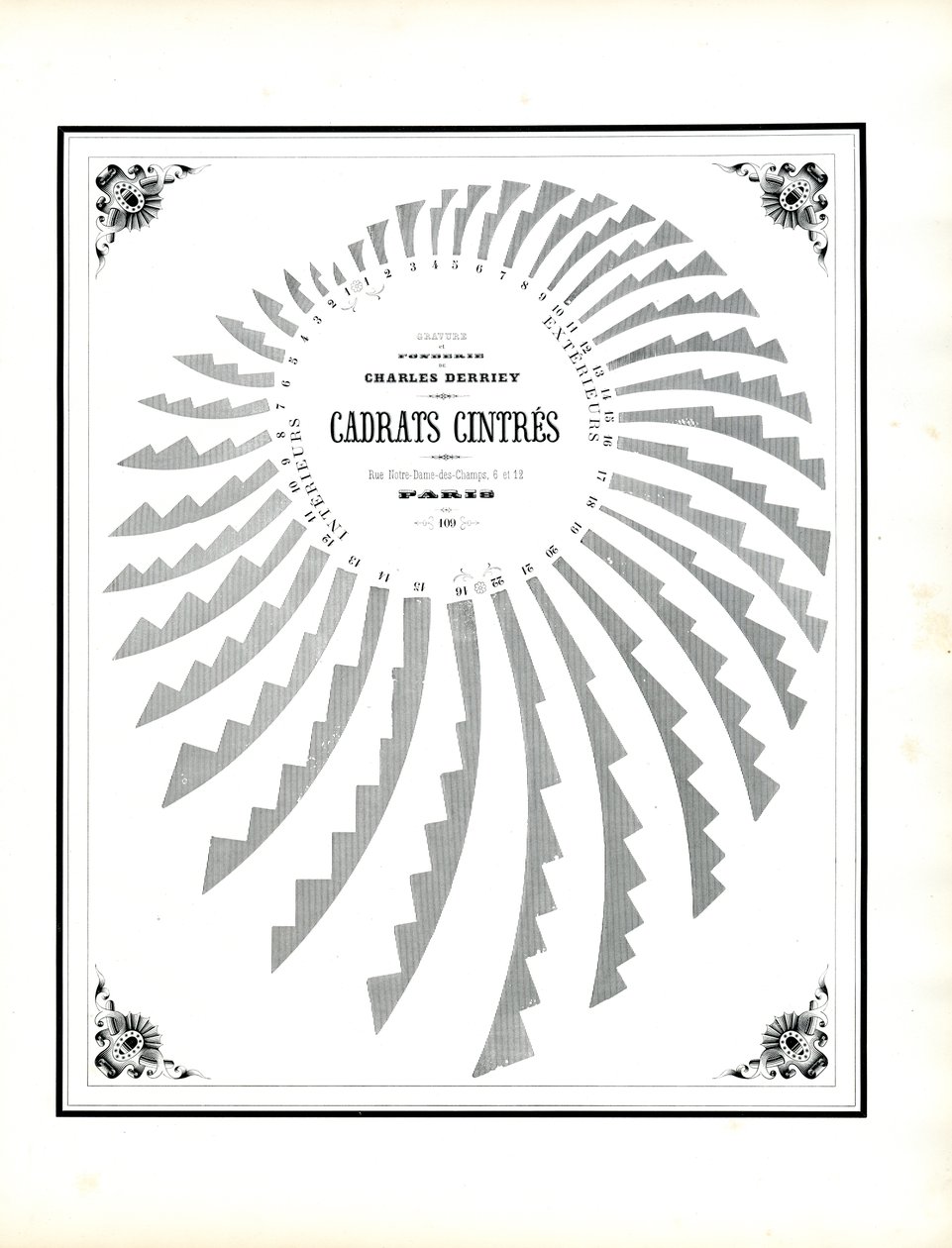Spiraalvormige decoratieve elementen voor gebogen lijsten (print) door Charles Derriey