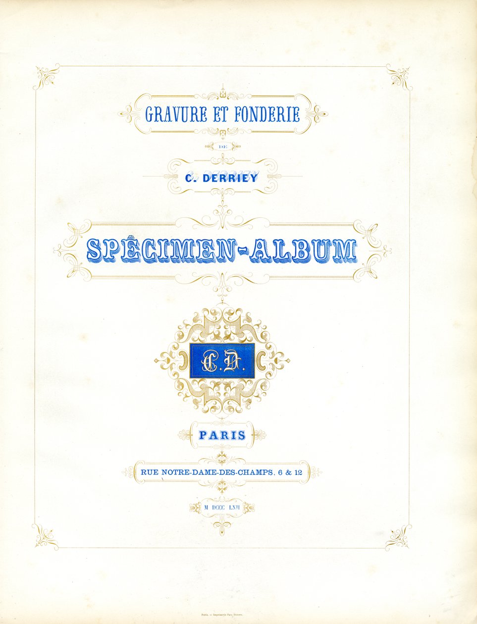 Titelpagina van het Derriey Type Specimen Book (afdrukken) door Charles Derriey