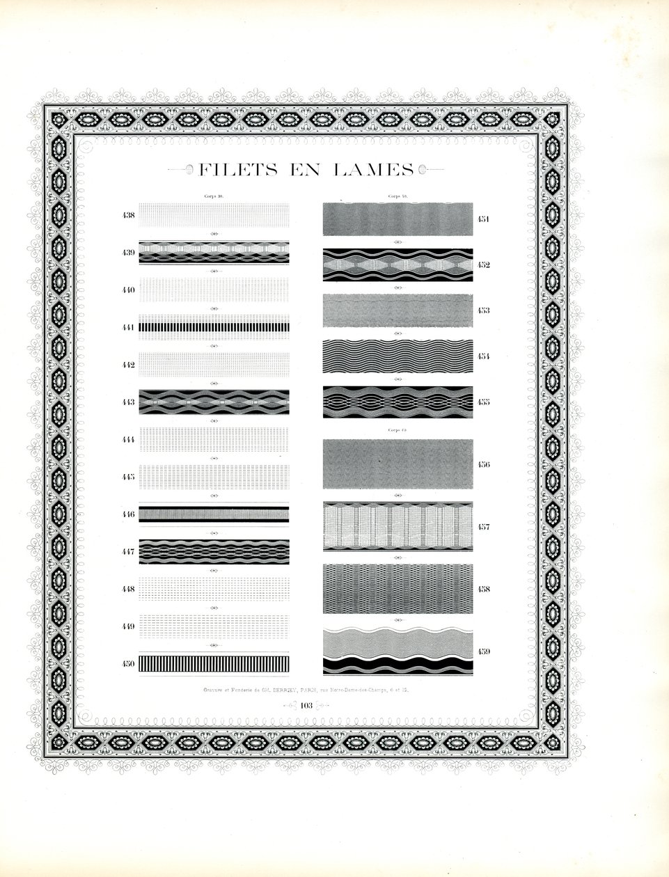 Typografische voorbeeldregels met ovaal frame (print) door Charles Derriey