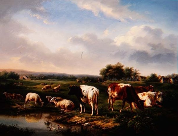 Vee en Schapen in een Landschap door Charles Desan