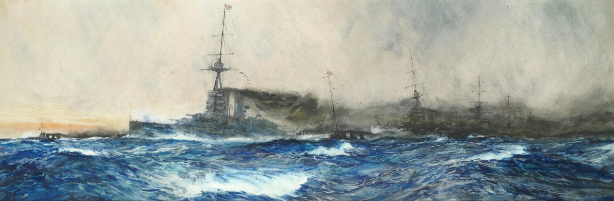 HMS Iron Duke aan het hoofd van andere hoofdschepen van de vloot door Charles Dixon