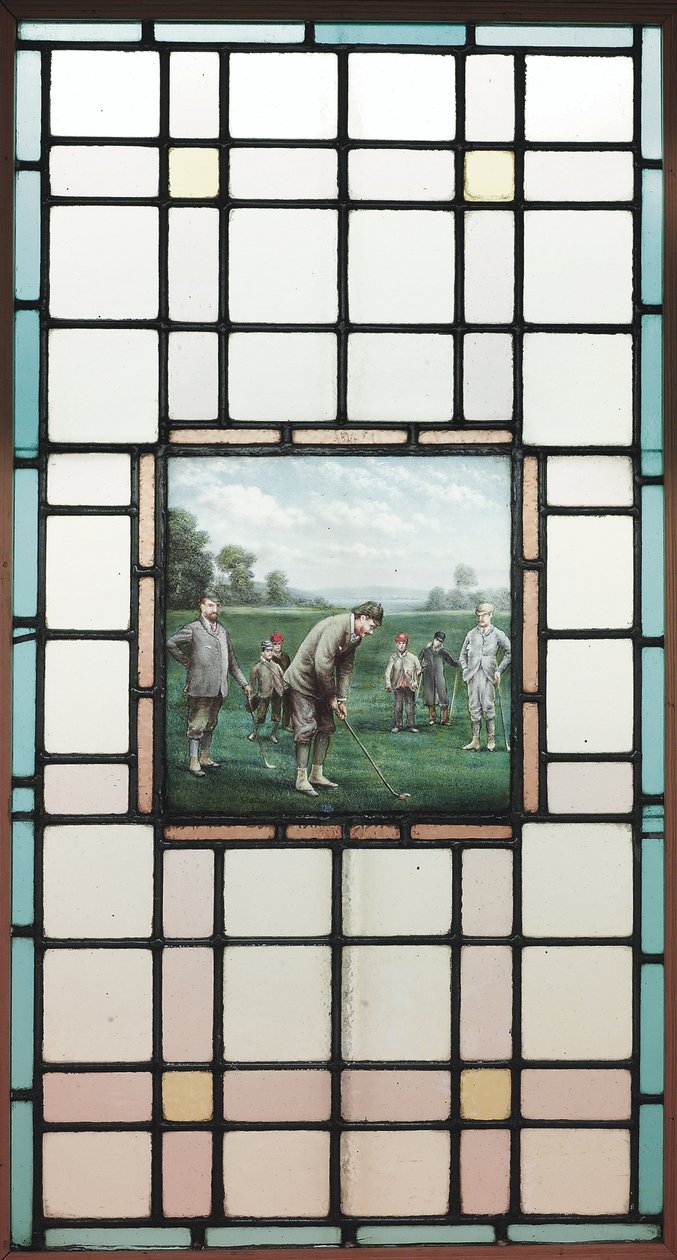 Een Laat-Victoriaans Glas-in-loodraam Met De Golfers door Charles Edmund Brock