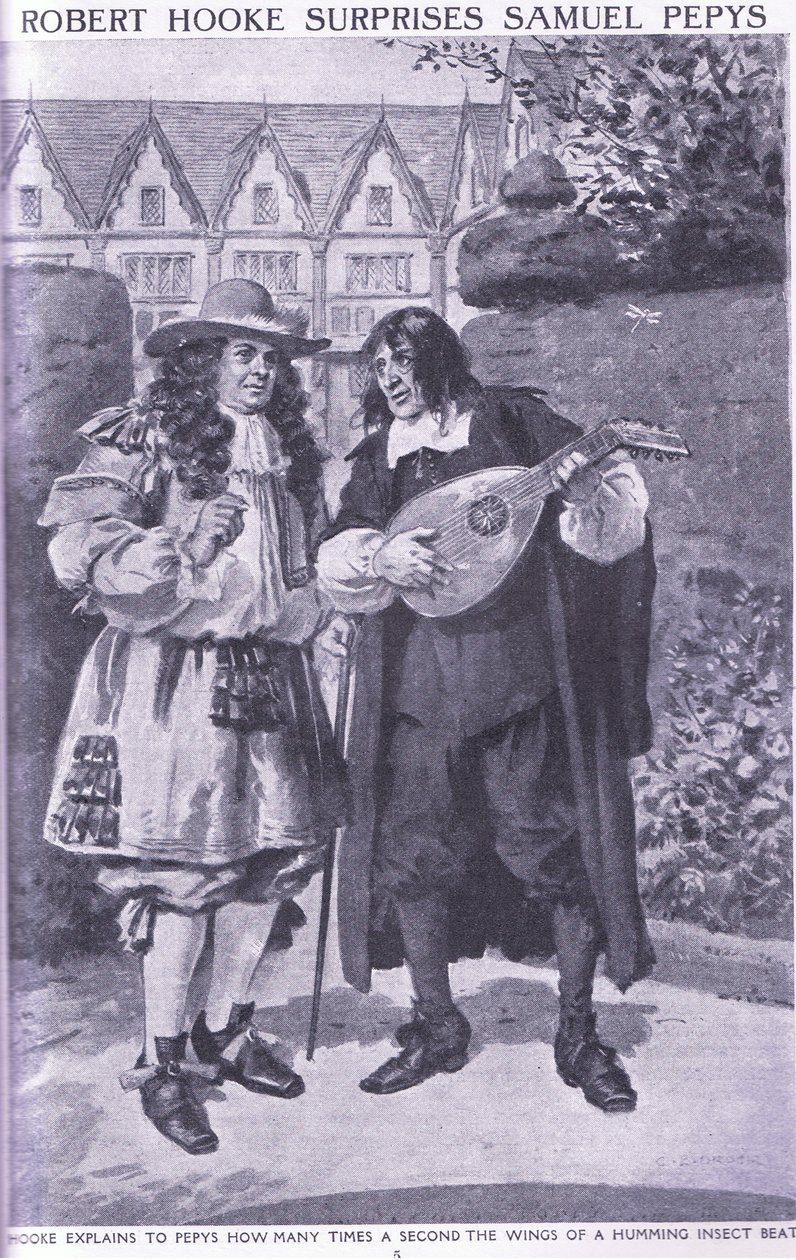 Robert Hooke verrast Samuel Pepys door Charles Edmund Brock