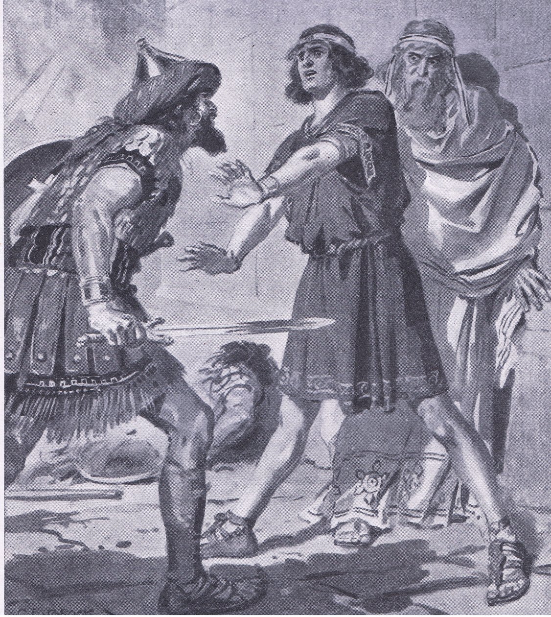 Het leven van Croesus gered door zijn stomme zoon, uit My Magazine, uitgegeven 1922 (litho) door Charles Edmund Brock