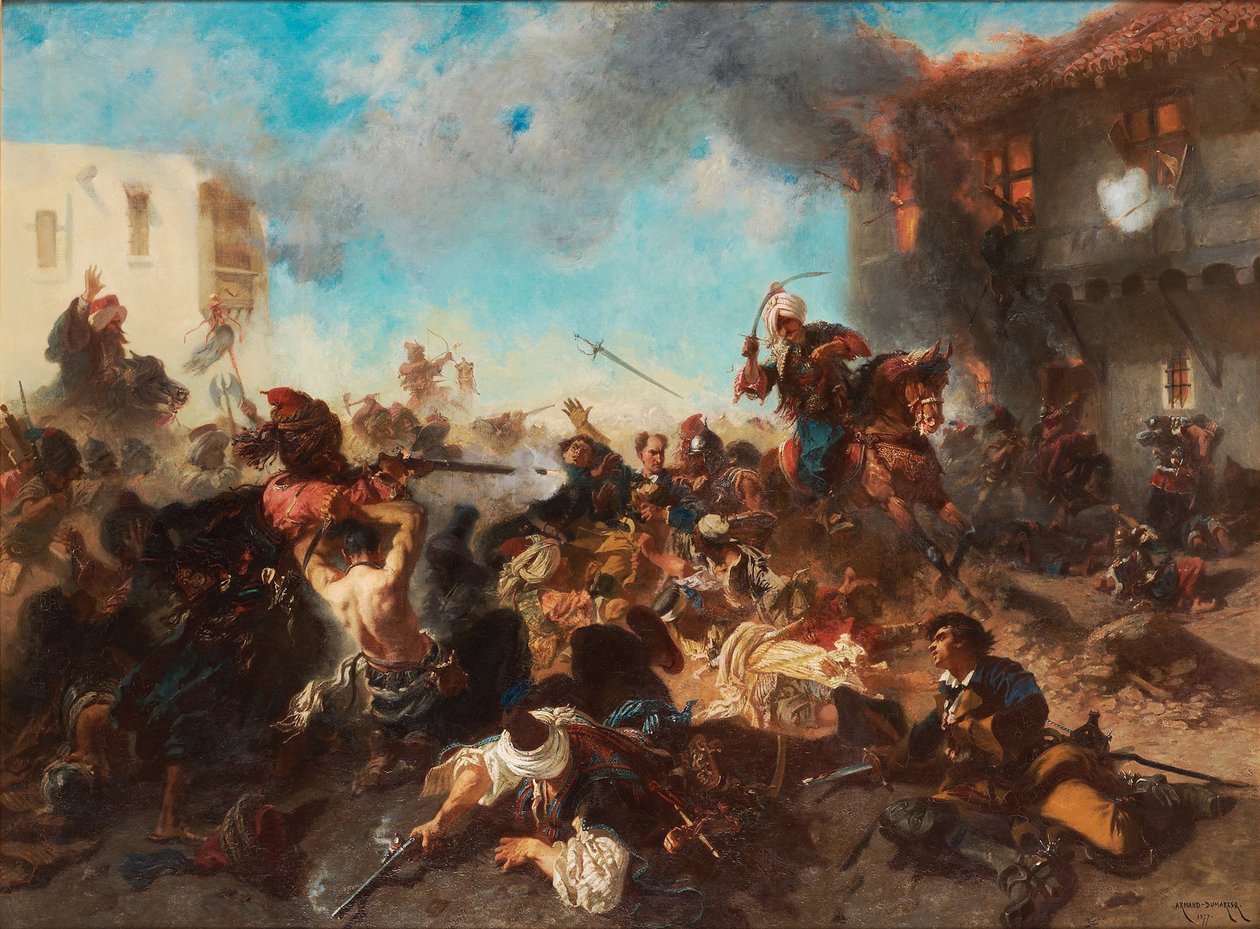 Het Schermutseling bij Bender Kalabaliken i Bender, 1877 door Charles Edouard Armand Dumaresq