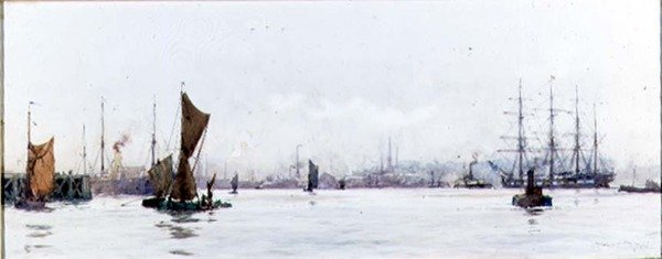 Kijkend naar het westen vanaf Tilbury door Charles Edward Dixon