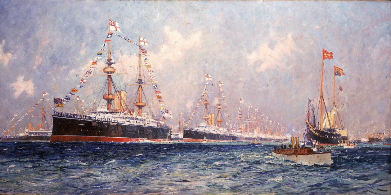 Het tijdschrift tijdens het diamanten jubileum van koningin Victoria (1819-1901) in Spithead (Engeland), 26 juni 1897 door Charles Edward Dixon