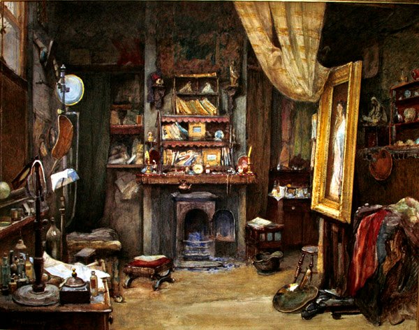 Het atelier van de kunstenaar door Charles Edward Holloway