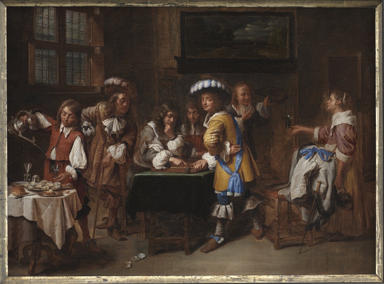 Trictrac Spelers door Charles Emanuel Biset
