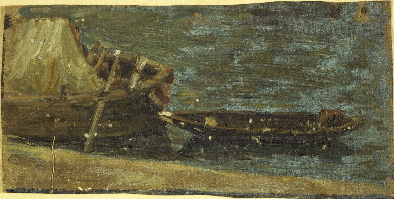 Afgemeerde boten door Charles Emile Cuisin