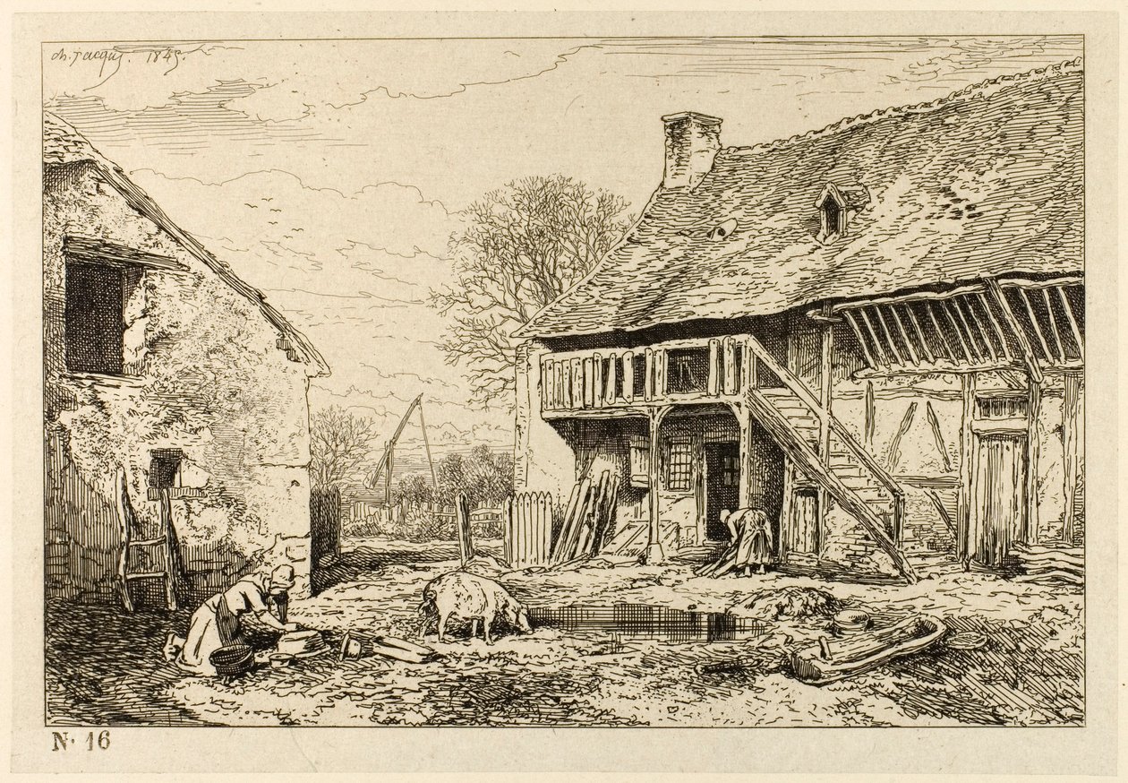 Binnenplaats van een Boerenwoning door Charles Emile Jacque