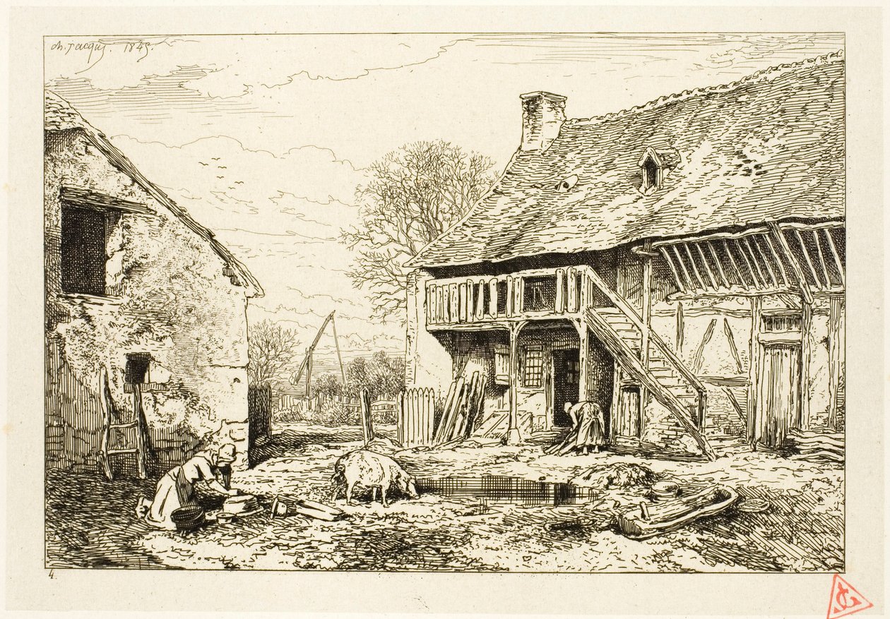Binnenplaats van een boerenwoning door Charles Emile Jacque