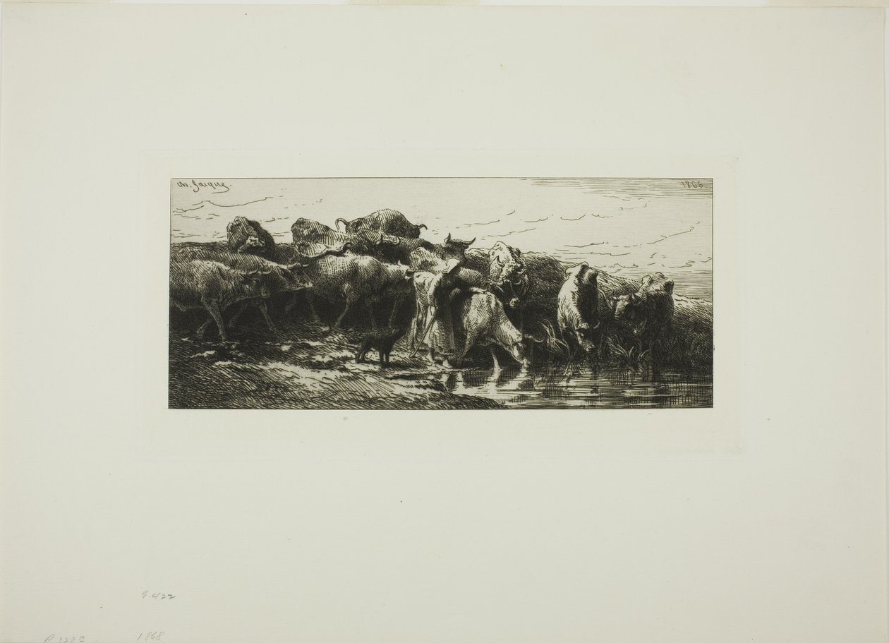Koeien drinken uit de rivier door Charles Emile Jacque