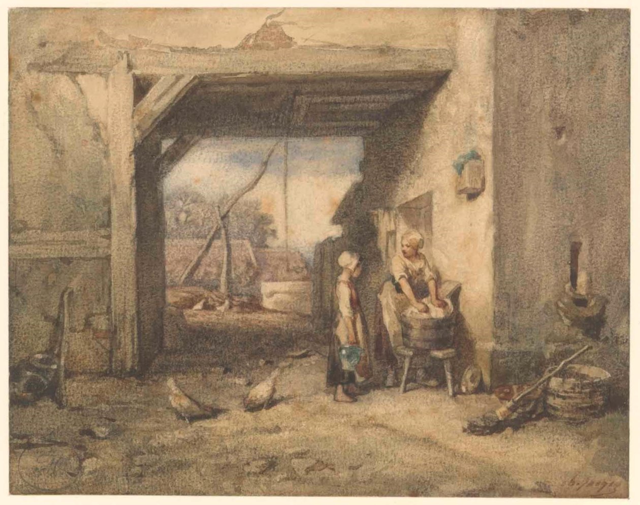 Eene boerenbinnenplaats door Charles Emile Jacque