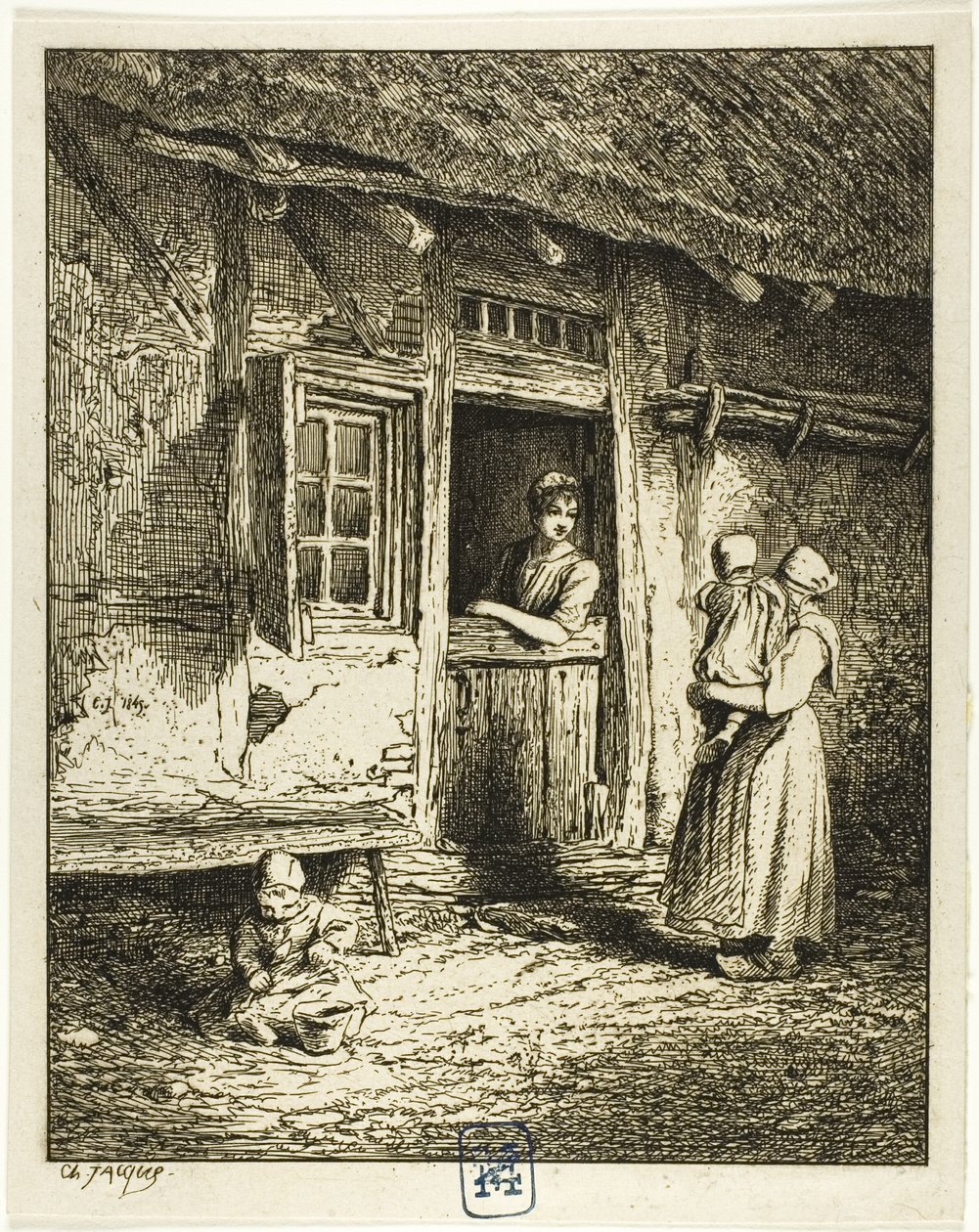 Ingang van een boerenhuis door Charles Emile Jacque