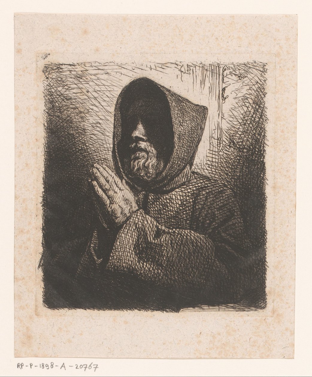 Hoofd van een biddende monnik met baard door Charles Emile Jacque