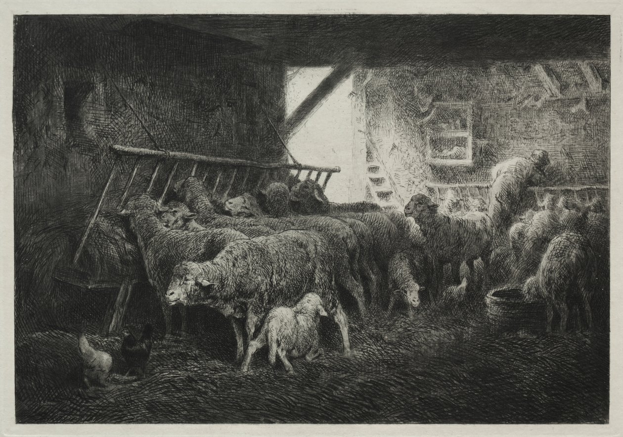 Interieur van een Schapenstal door Charles Emile Jacque