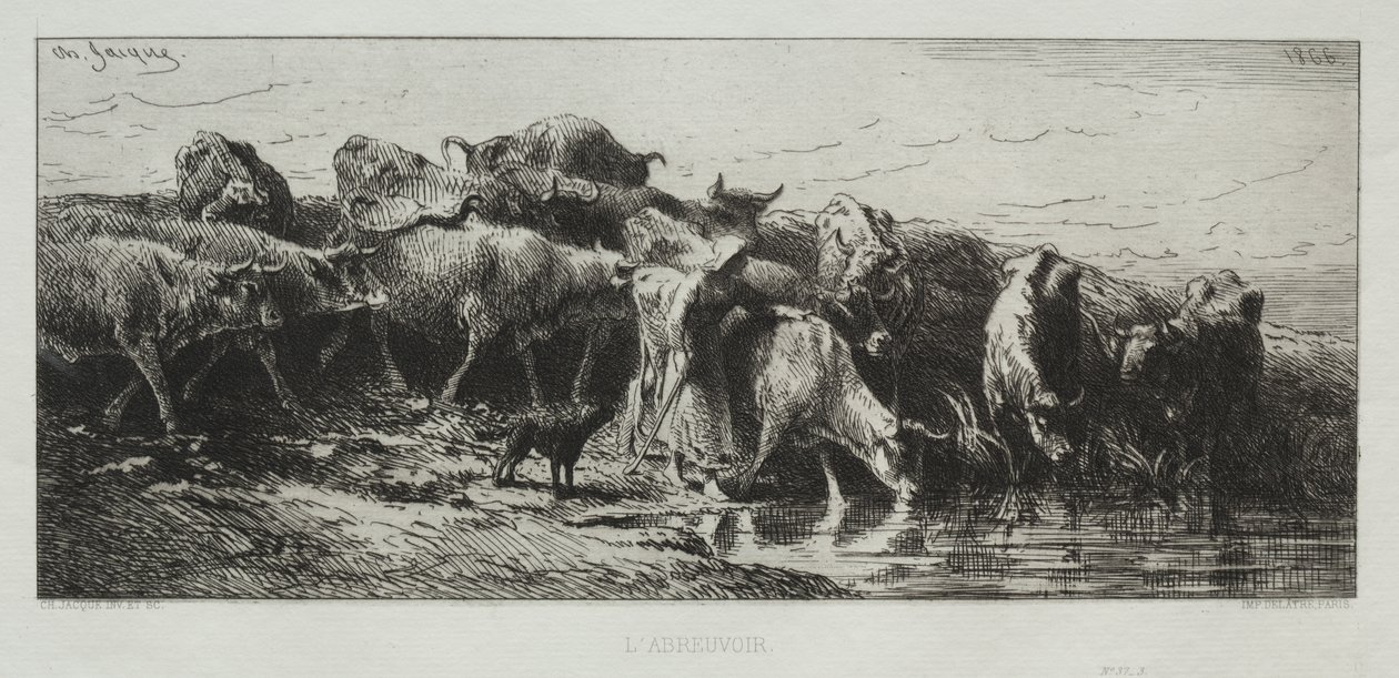 De Drinkplaats door Charles Emile Jacque