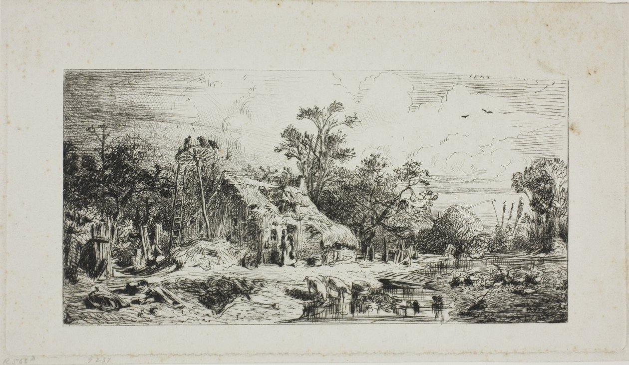 Landschap met Rieten Huisjes door Charles Emile Jacque