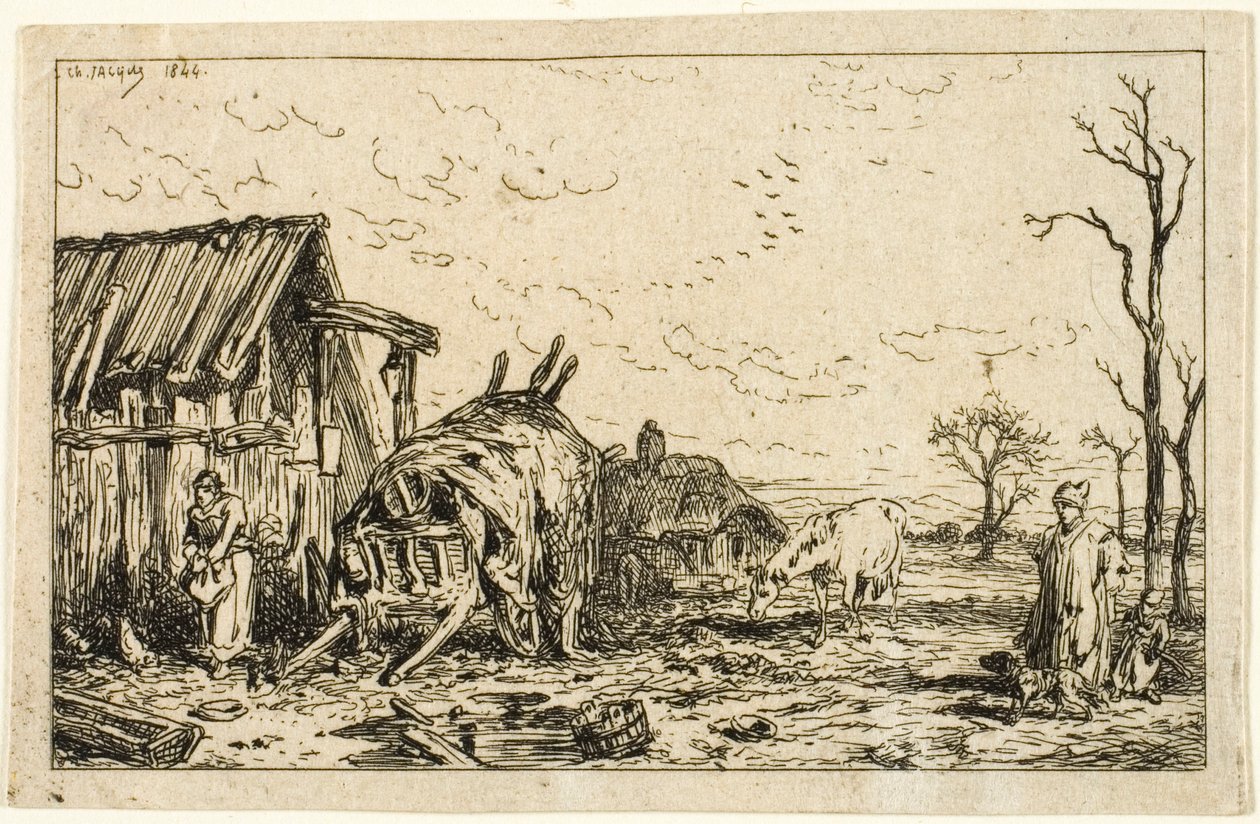 Landschap met Losgekoppelde Kar door Charles Emile Jacque